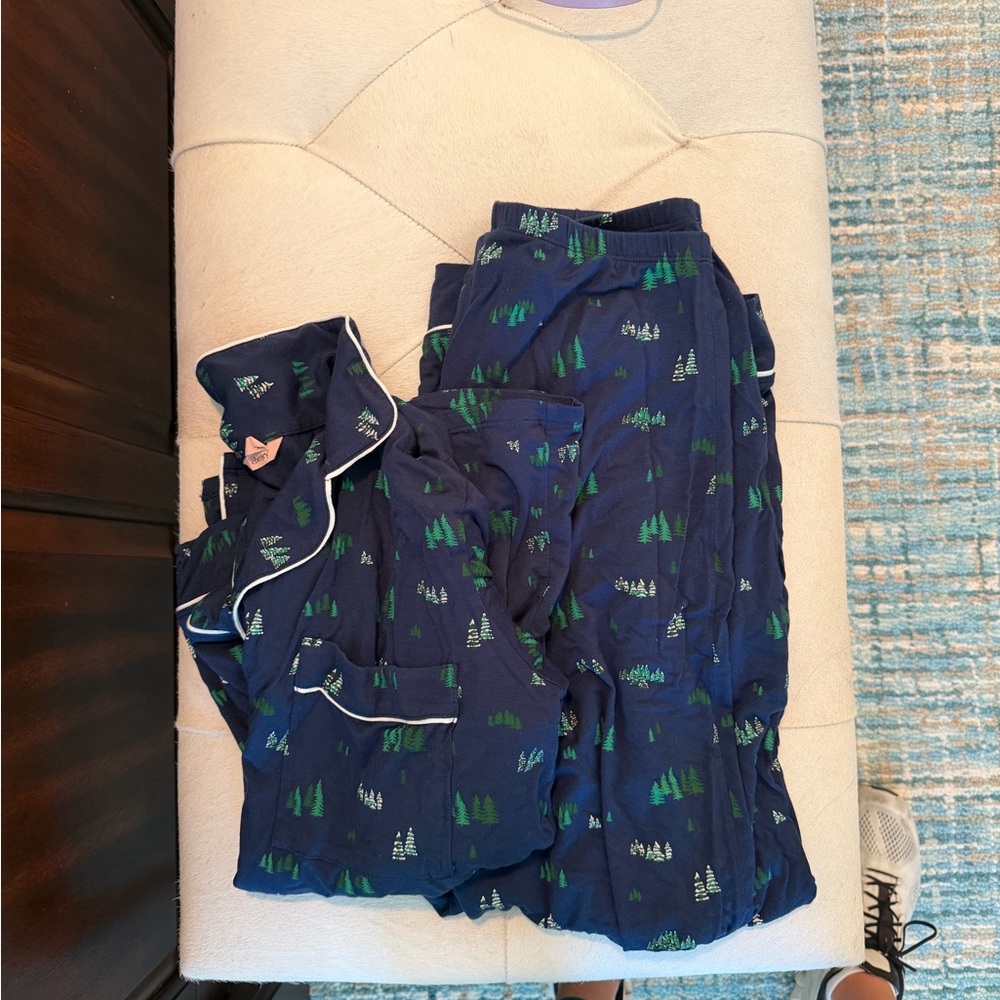 Eberjey Women Gisele Printed Long PJ Set Forest Pine Navy/Ivory